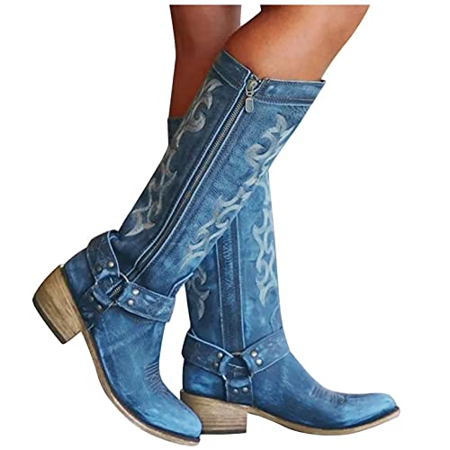 Binggong Damen Retro Cowboystiefel Westernstiefel Stickereien Niedr...