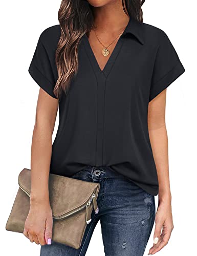 Gaharu Bluse Damen Sommer Leicht Locker Kurzarm Shirt Damen Schwarz...