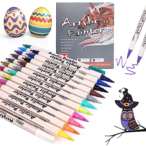 Mkitnvy Acrylstifte 24 Stück, Wasserfest Dual Tip Acrylic marker A...