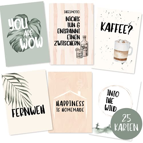 25er Postkarten Set mit schönen Sprüchen - Grußkarten Set mit Sp...