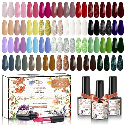 42 Stück UV Nagellack Set, Gel Nagellack UV Farbgel Set, mit Unter...