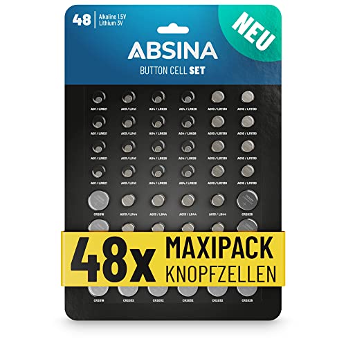 ABSINA 48er Pack Alkaline & Lithium Knopfzellen - 4X AG1   4X AG3  ...