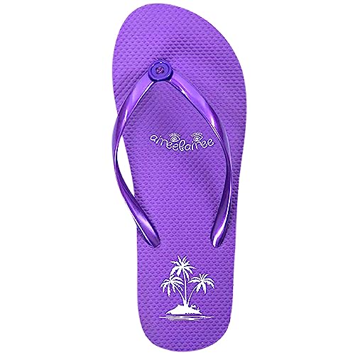 AIREEFAIREE Zehentrenner Damen - Violett Palmenmuster - Flip Flops ...