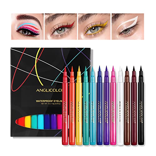 Anglicolor 12 Farben Liquid Eyeliner Set, Matte Eyeliner Bunt, Make...