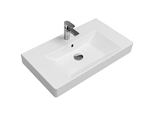 Aqua Bagno Design Waschbecken aus hochwertiger Keramik, Weißes Hä...