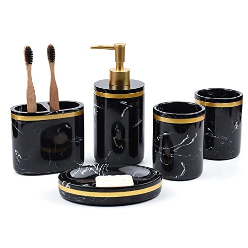 Badezimmer-Zubehör-Sets, 5-teiliges schwarzes Luxus-Badezimmer-Set...