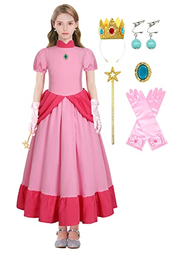 Coseaon Prinzessin Peach Kostüm Damen Peach Cosplay Costume Rosa P...