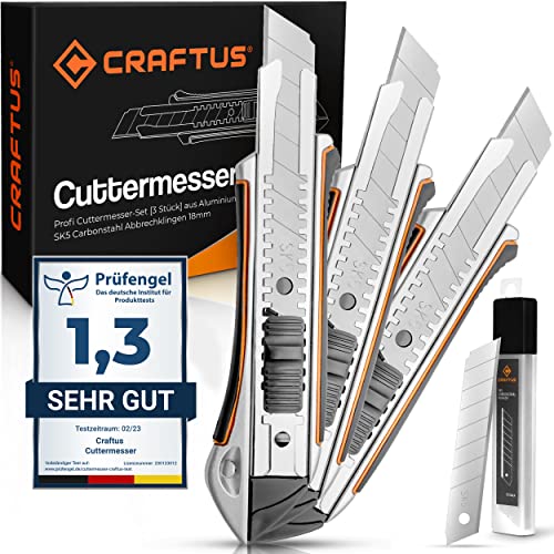 CRAFTUS Profi Cuttermesser Set [3 Stück] aus Aluminium für Maxi...