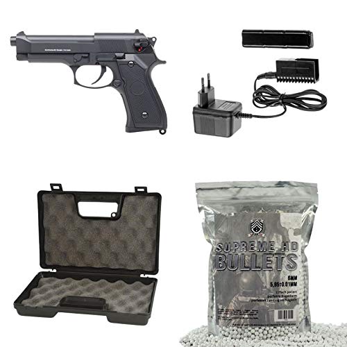 Cyma Softair - Pistole M92  CM126 AEP + Waffenkoffer + 5000 Marken-...