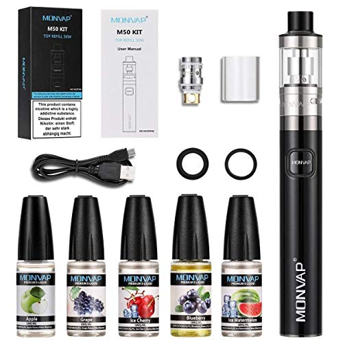 E Zigarette Starter Set 50W, MONVAP M50 Vape Pen mit 5x10ml E Liqui...