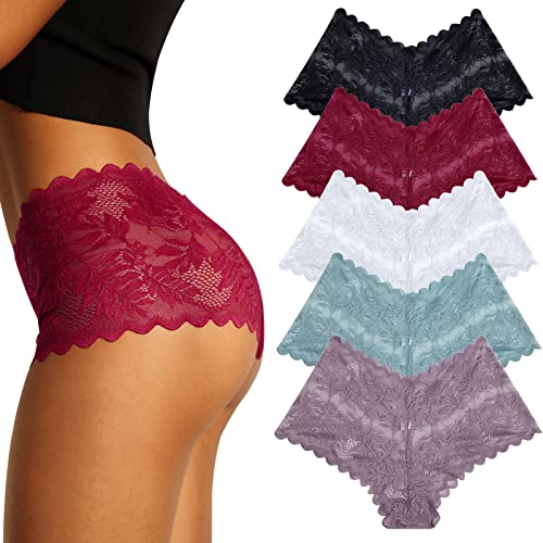 FINETOO 5er Pack Unterhosen Damen Spitze Sexy Unterwäsche für Fra...