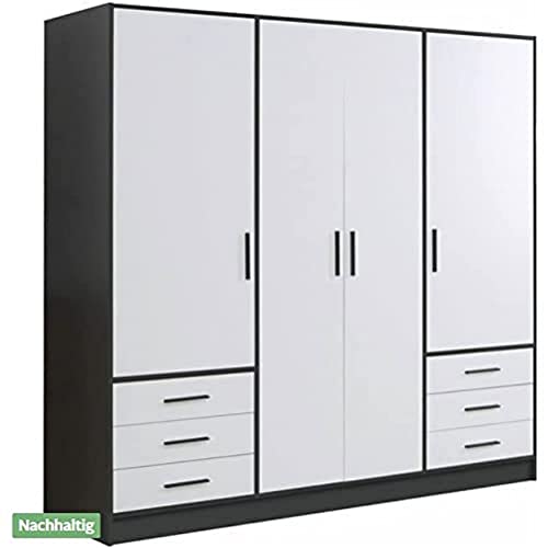 FORTE Jupiter Kleiderschrank 4-türig, 6 Schubladen, Holzwerkstoff,...