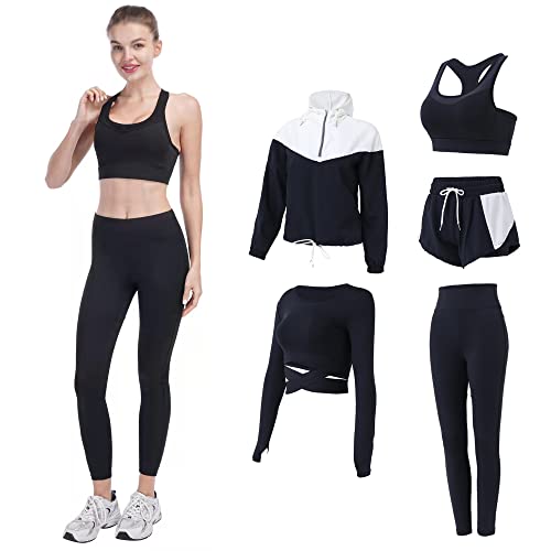 FRECINQ 5 Stück Damen Fitness Trainingsanzug Yoga Set Sportbekleid...