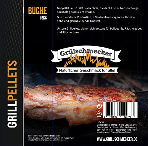 Grillschmecker Grillpellets 15kg Holzpellets aus 100% Reiner Buche ...