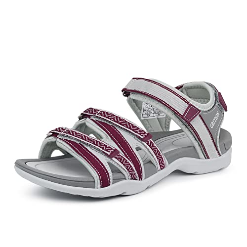 GRITION Trekkingsandalen Damen Sommer, Verstellbar Flach Wandersand...