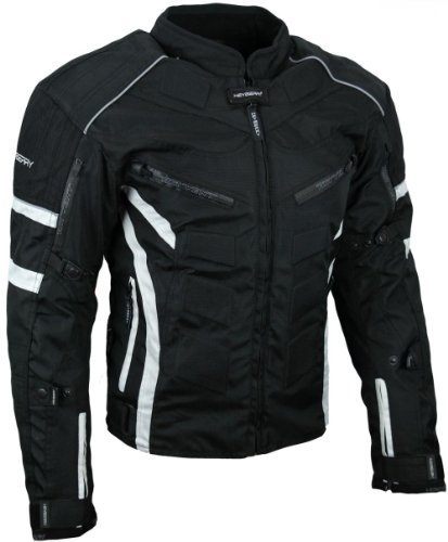 HEYBERRY Kurze Textil Motorrad Jacke Motorradjacke Schwarz Weiß Gr...