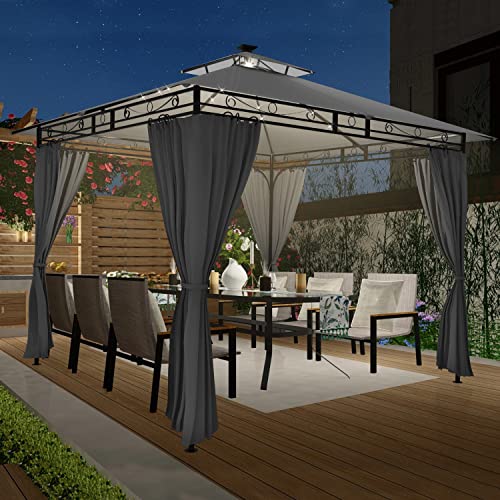 Homall Garten Pavillon 3x3x2,7m mit LED-Beleuchtung, 180g m² Dachp...