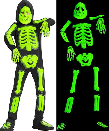 IKALI Kinder Skelett Kostüm Glow in the Dark Halloween 3D Knochen ...