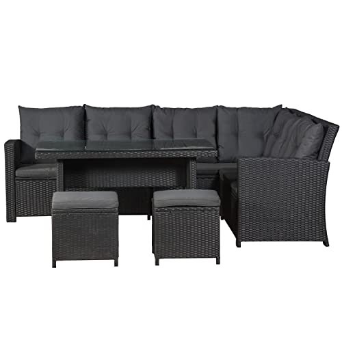 Juskys Polyrattan Gartenmöbel-Set Santa Catalina Schwarz - Lounge-...