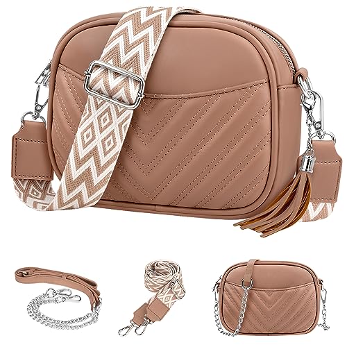 JUYANO Crossbody Bag Damen Leder, Kleine Umhängetasche mit Breitem...