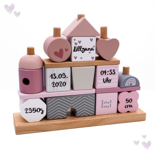 KIDSLINO Steckspiel Haus rosa Personalisierbares Geschenk zur Gebur...