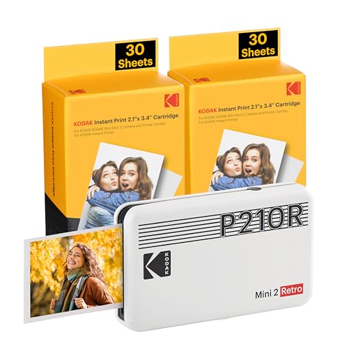 KODAK Mini 2 Retro 4PASS Mobiler Fotodrucker (5,3x8,6cm)- Paket met...
