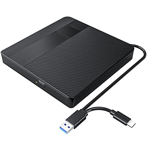 KOKABI Externes DVD Laufwerk, USB 3.0 Typ-C CD Laufwerk Extern CD D...