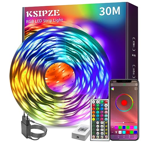 KSIPZE Led Strip 30m RGB LED Streifen mit Fernbedienung Bluetooth M...