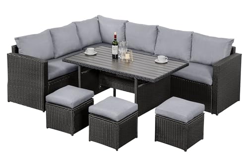 MeXo Polyrattan Gartenmöbel-Set Garten Essgruppe mit Ecksofa, WPC ...