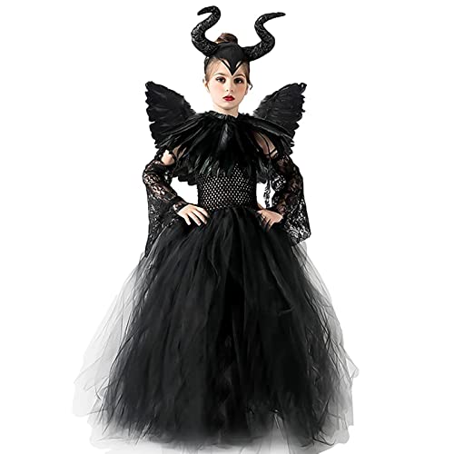 AMOBON Maleficent Kostüm für Kinder, Mädchen Böse Königin Klei...