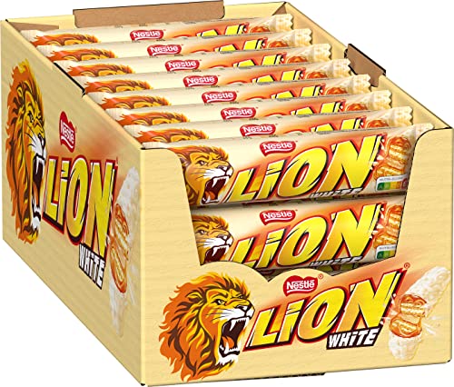 NESTLÉ LION White, Knusper-Riegel mit weißer Glasur, Karamell-Fü...