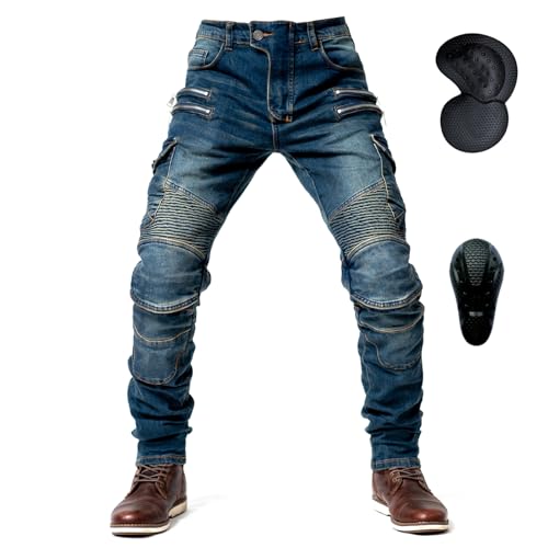 oFzimTo Motorradhose aus Denim, Jeans mit geradem Bein, sturzfest m...