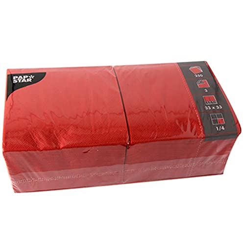 Papstar 12483 250 Servietten, 3-lagig 1 4-Falz 33 x 33 cm rot...