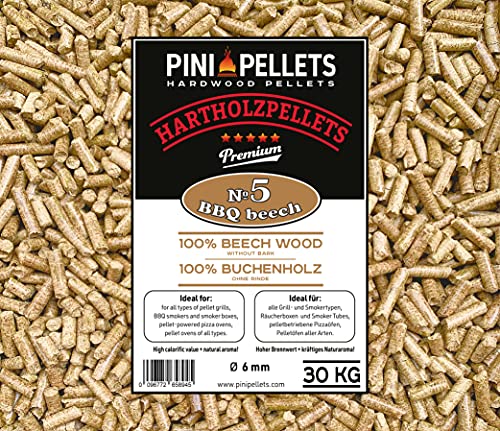 PINI Hartholzpellets 100% Buche № 5 BBQ Beech 30 Kg Grillpellets ...