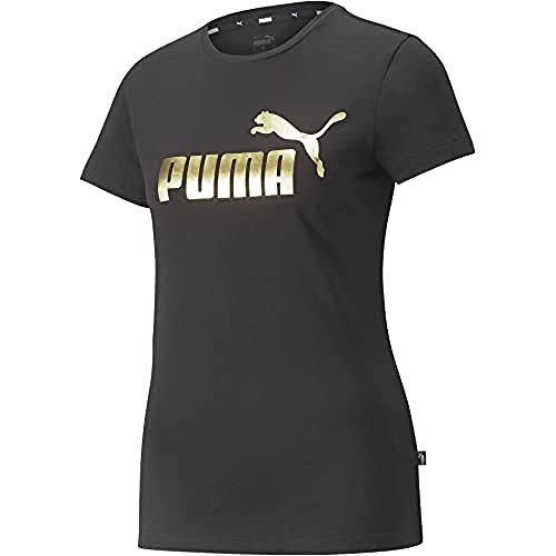 PUMA Damen Ess+ T-shirt With Metallic Logo T Shirt, Puma Black-gold...