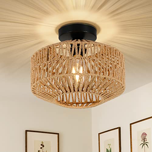 Rayofly Rattan Deckenlampe Hängend, Boho Deckenleuchte mit Rattan ...