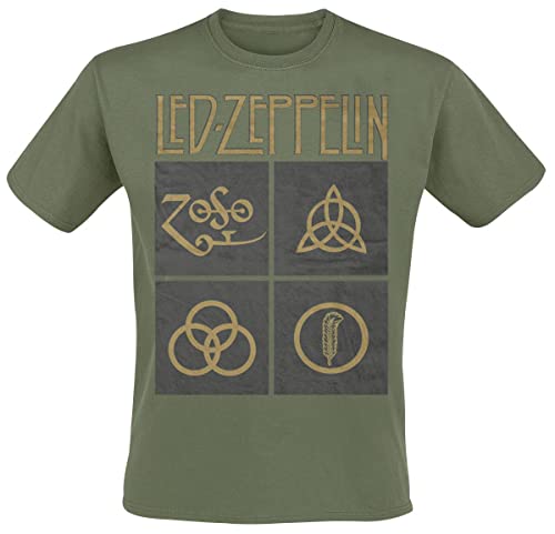 T-Shirt # M Unisex Green # Gold Symbols in Black Square...