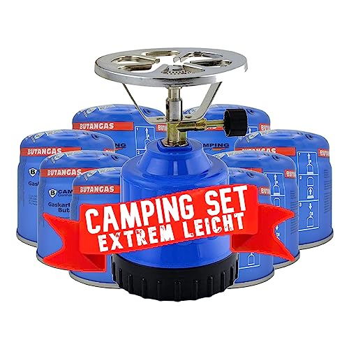 TronicXL Gaskocher Campingkocher 1-flammig Alu-Brenner + 8x Kartusc...