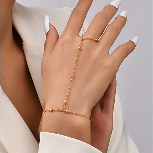 TseenYi Sklavenfingerring Armband Boho Fingerring Armband Gold Perl...