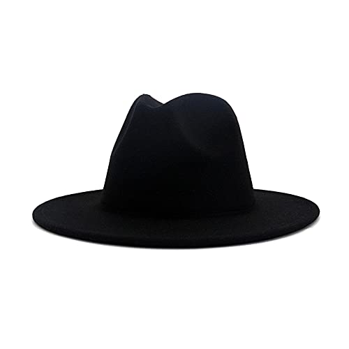 VASANA Fashion Classic Black Wool Blend Fedora Hut Wide Brim Flat C...