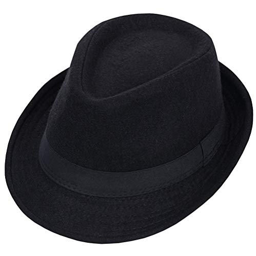 VASANA Fashion Classic Black Wool Blend Fedora Hut Wide Brim Flat C...