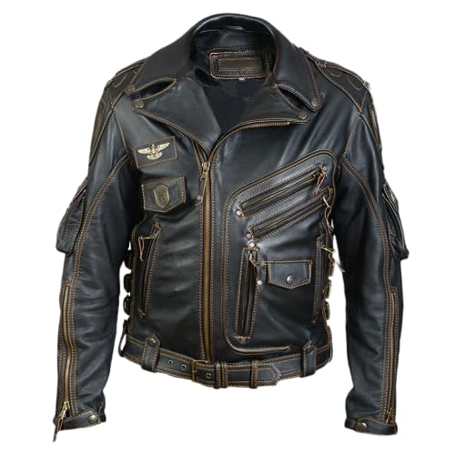 Vicenzia Echtes Lederjacke Herren - HD Schwergewichts Motorradjacke...