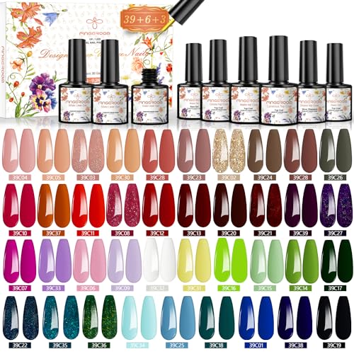 48 Stück UV Nagellack Set, FINGEROOM Gel Nagellack mit Unterlack,G...