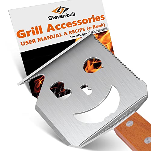 5 in 1 grillspachtel für Grill, Grillbesteck mit Holzgriff, Eingeb...