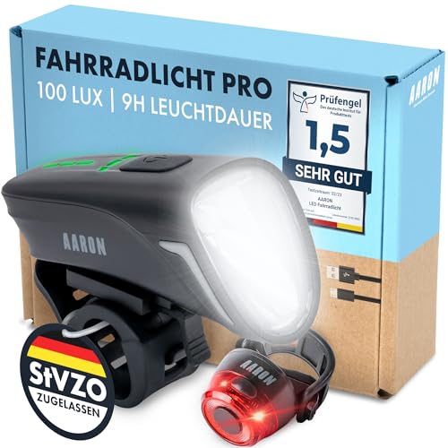 AARON outer, 100 LUX Fahrradlichter Set (9h Leuchtdauer), StVZO zug...