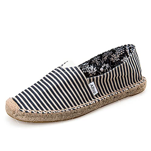 Altxic Damen Bequeme Streifen Geflochtene Leinwand Espadrilles Blau...