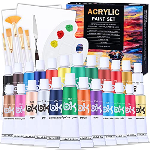 Aottom 33 Stück Leinwand Acrylfarben Set, 24 *Tube Acrylfarben mit...