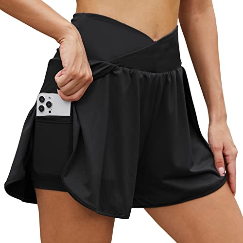 Arcweg Damen Sporthose Kurz Laufhose High Waist 2 in 1 Laufshorts F...