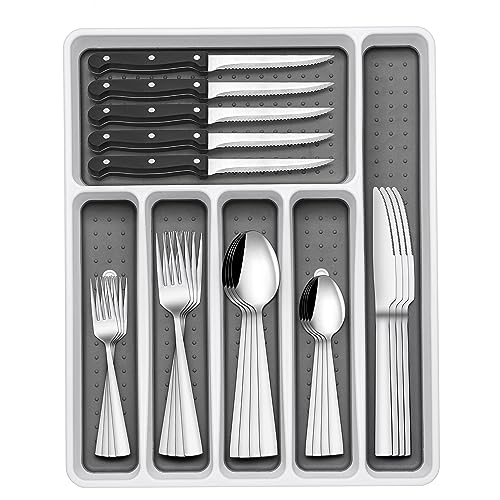 Besteck Set 6 Personen, 36 teilig Edelstahl Besteckset mit Steakmes...