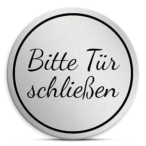 Bitte Tür schließen Schild rund, 7cm in silber, Türschild, selbs...